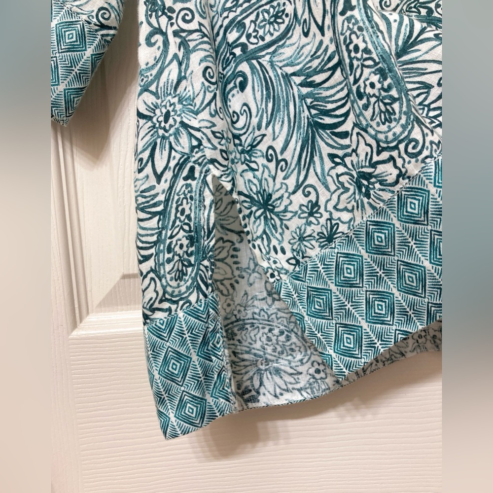 Sigrid Olsen Women’s 100% Linen Green White Floral Shirt XL Coastal Vacation - Picture 3 of 7